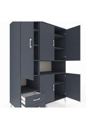 Kronos Dolap 10 Raflı 2 Çekmeceli 5 Kapaklı 132x59x195 Antrasit-Antrasit/Antrasit