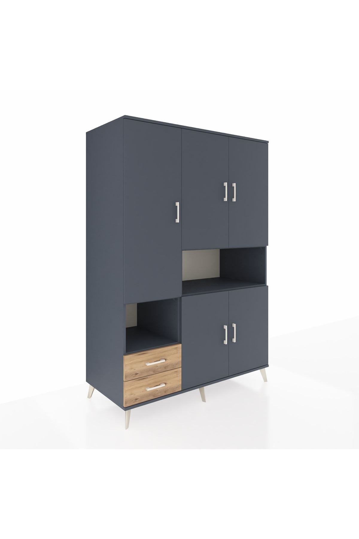 Kronos Dolap 10 Raflı 2 Çekmeceli 5 Kapaklı 132x59x195 Antrasit-Antrasit/Çam