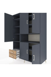 Kronos Dolap 10 Raflı 2 Çekmeceli 5 Kapaklı 132x59x195 Antrasit-Antrasit/Çam