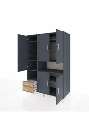 Kronos Dolap 10 Raflı 2 Çekmeceli 5 Kapaklı 132x59x195 Antrasit-Antrasit/Çam