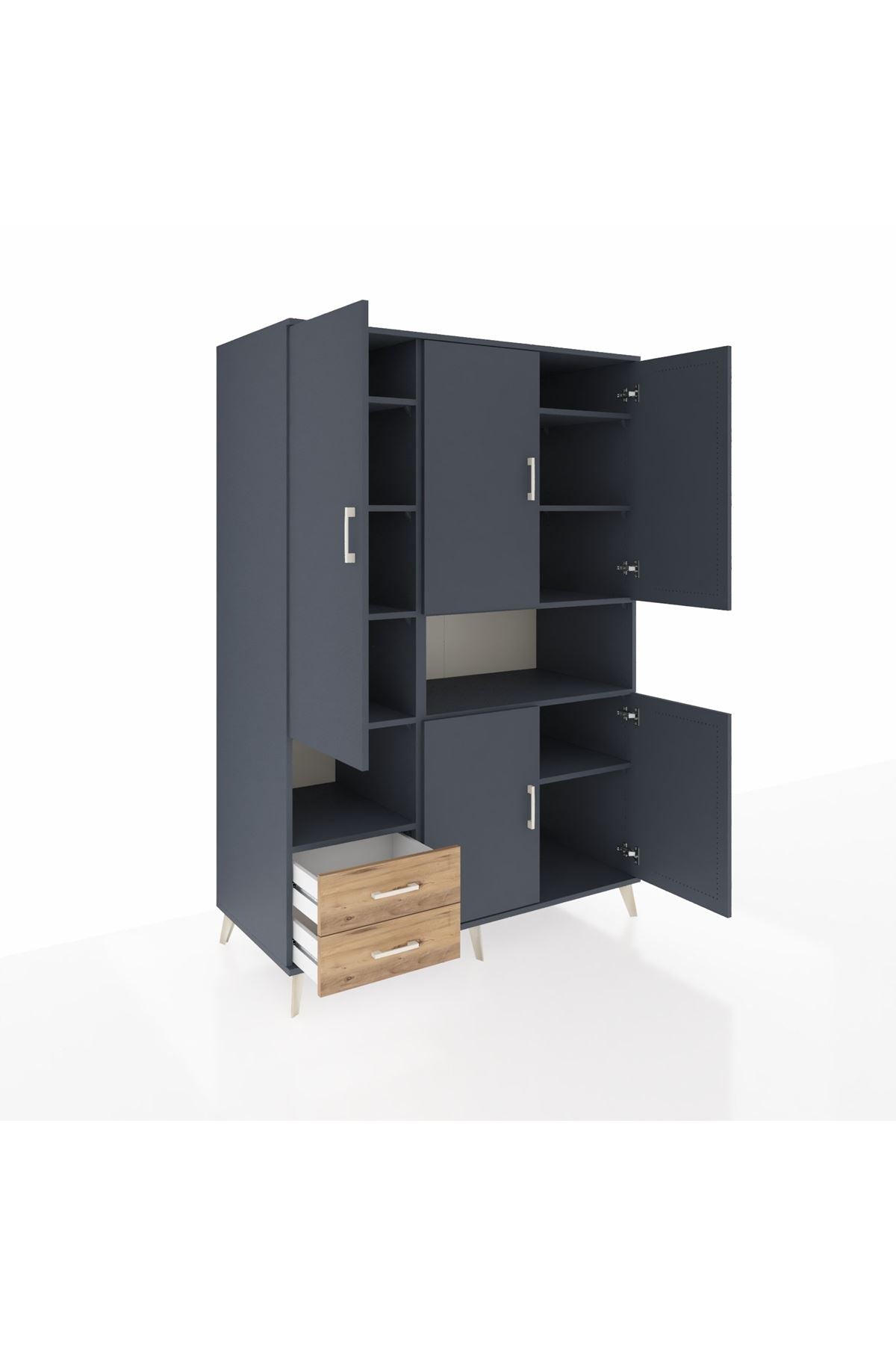 Kronos Dolap 10 Raflı 2 Çekmeceli 5 Kapaklı 132x59x195 Antrasit-Antrasit/Çam