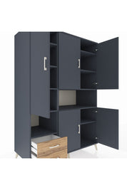 Kronos Dolap 10 Raflı 2 Çekmeceli 5 Kapaklı 132x59x195 Antrasit-Antrasit/Çam