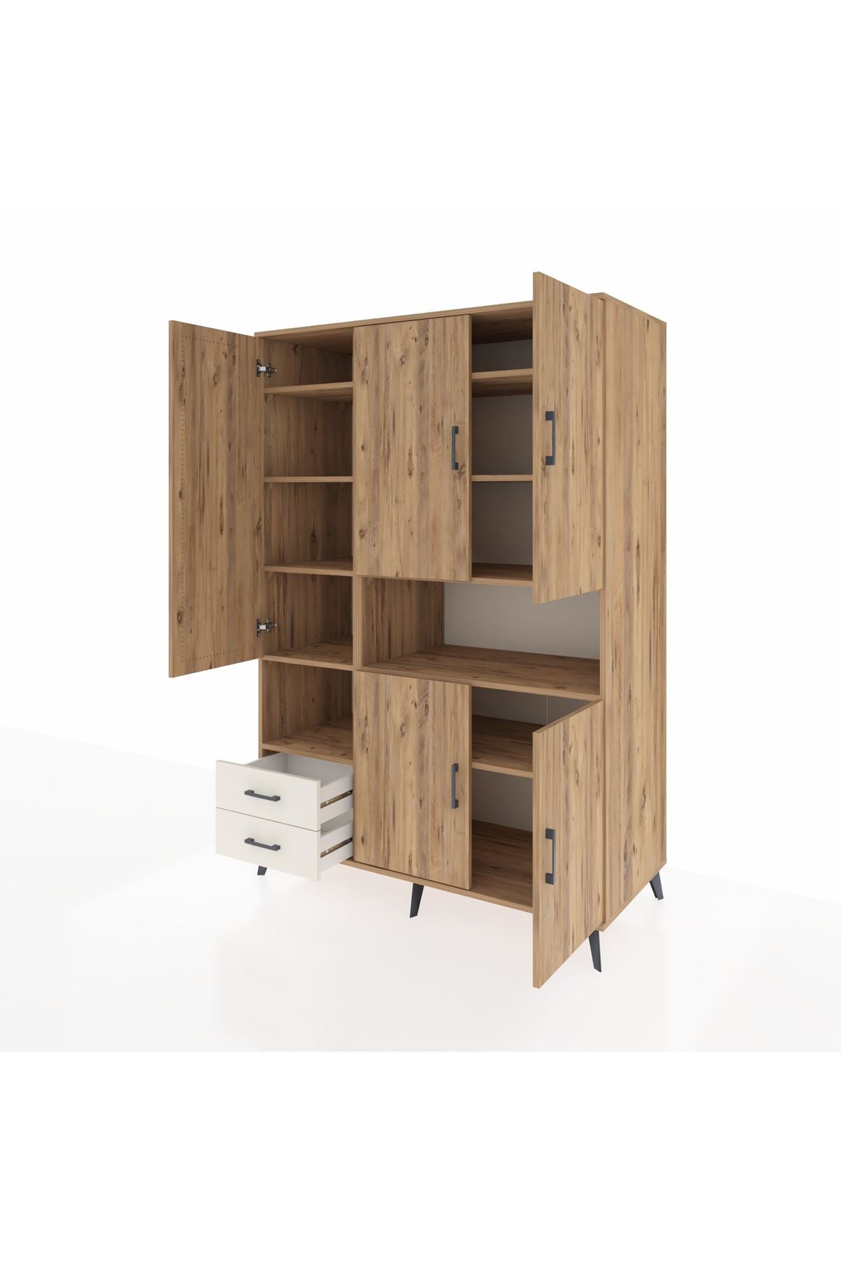 Kronos Dolap 10 Raflı 2 Çekmeceli 5 Kapaklı 132x59x195 Çam-Çam/Aytaşı