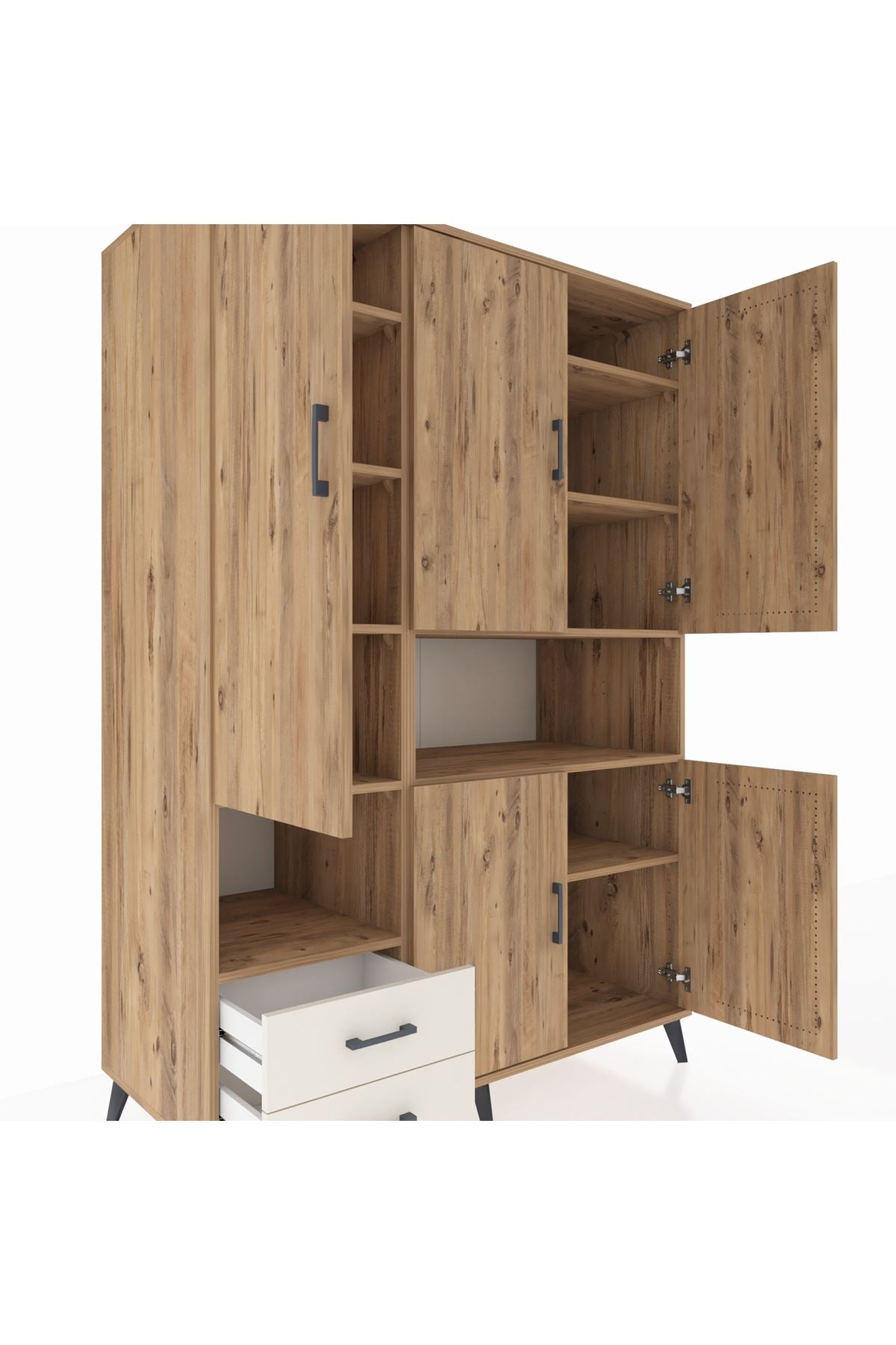 Kronos Dolap 10 Raflı 2 Çekmeceli 5 Kapaklı 132x59x195 Çam-Çam/Aytaşı