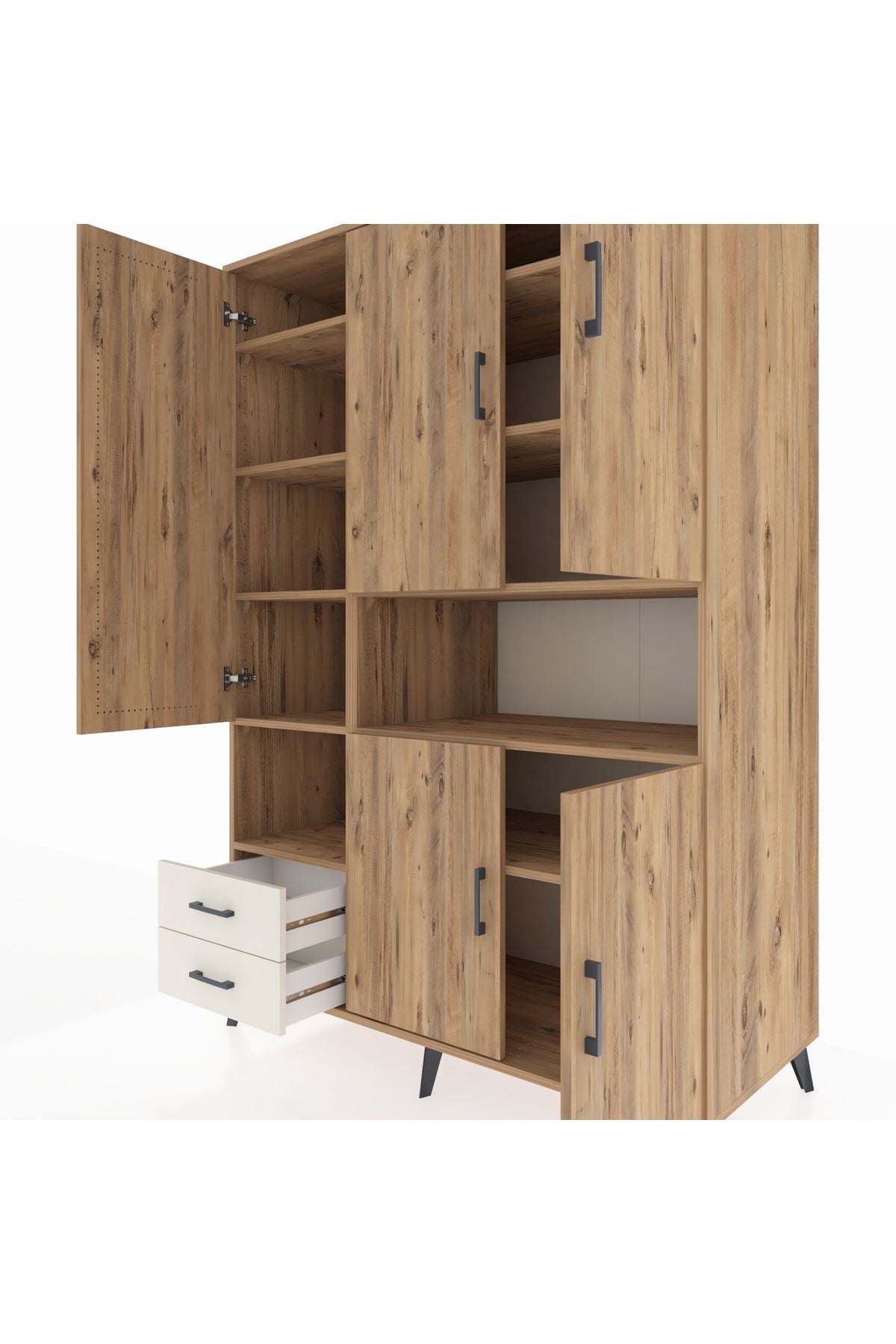 Kronos Dolap 10 Raflı 2 Çekmeceli 5 Kapaklı 132x59x195 Çam-Çam/Aytaşı