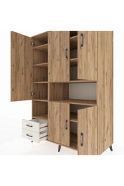 Kronos Dolap 10 Raflı 2 Çekmeceli 5 Kapaklı 132x59x195 Çam-Çam/Aytaşı