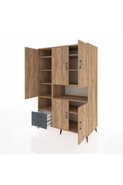 Kronos Dolap 10 Raflı 2 Çekmeceli 5 Kapaklı 132x59x195 Çam-Çam/Antrasit