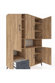 Kronos Dolap 10 Raflı 2 Çekmeceli 5 Kapaklı 132x59x195 Çam-Çam/Antrasit