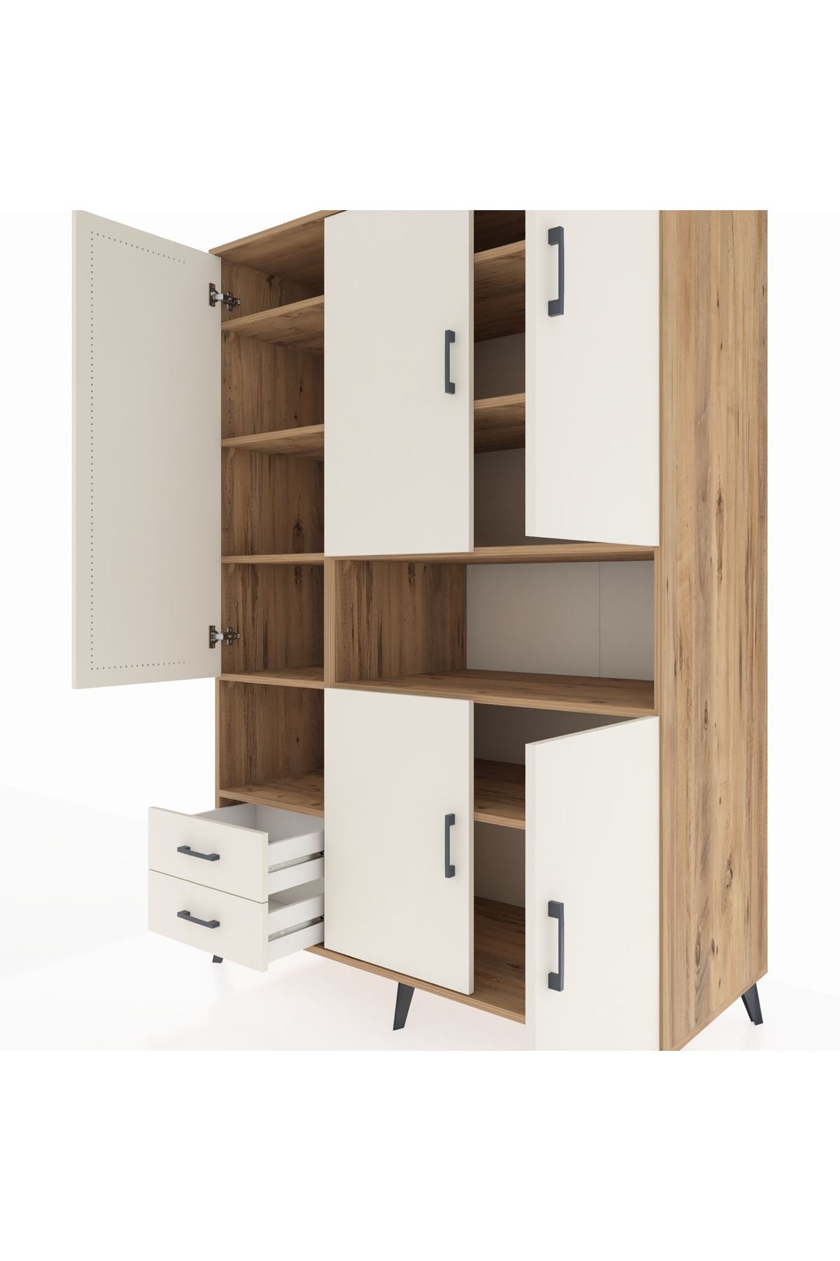 Kronos Dolap 10 Raflı 2 Çekmeceli 5 Kapaklı 132x59x195 Çam-Aytaşı/Aytaşı