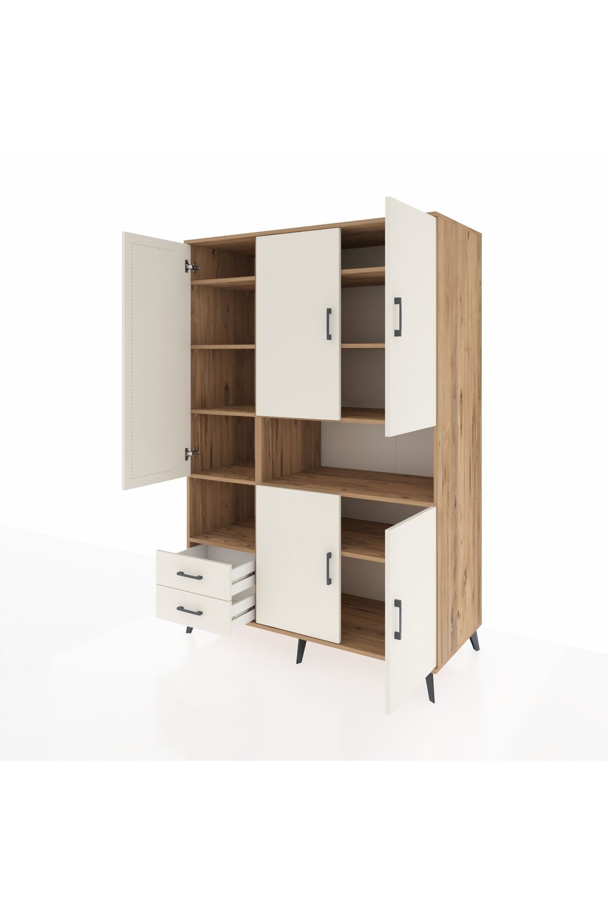 Kronos Dolap 10 Raflı 2 Çekmeceli 5 Kapaklı 132x59x195 Çam-Aytaşı/Aytaşı