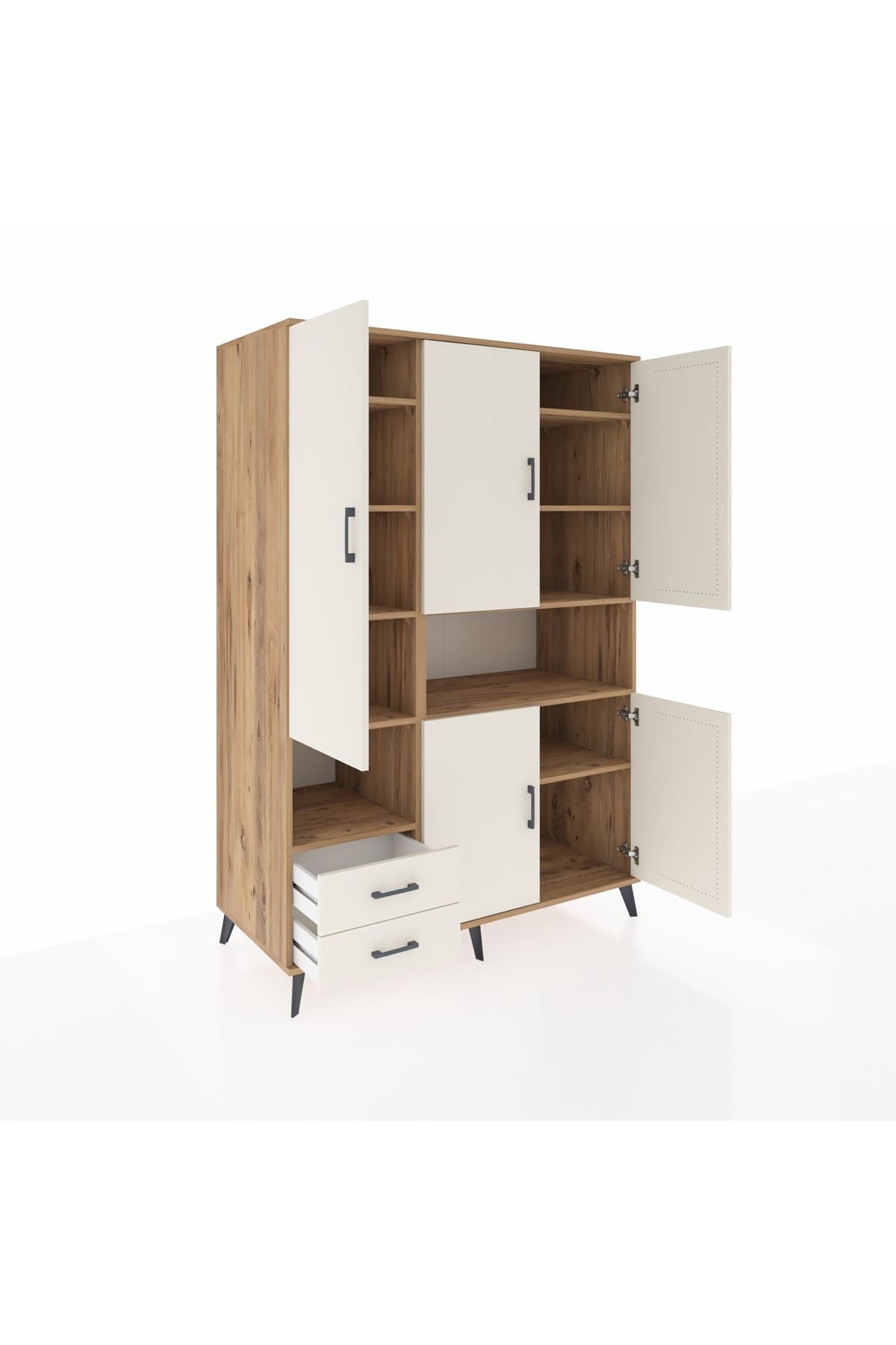 Kronos Dolap 10 Raflı 2 Çekmeceli 5 Kapaklı 132x59x195 Çam-Aytaşı/Aytaşı