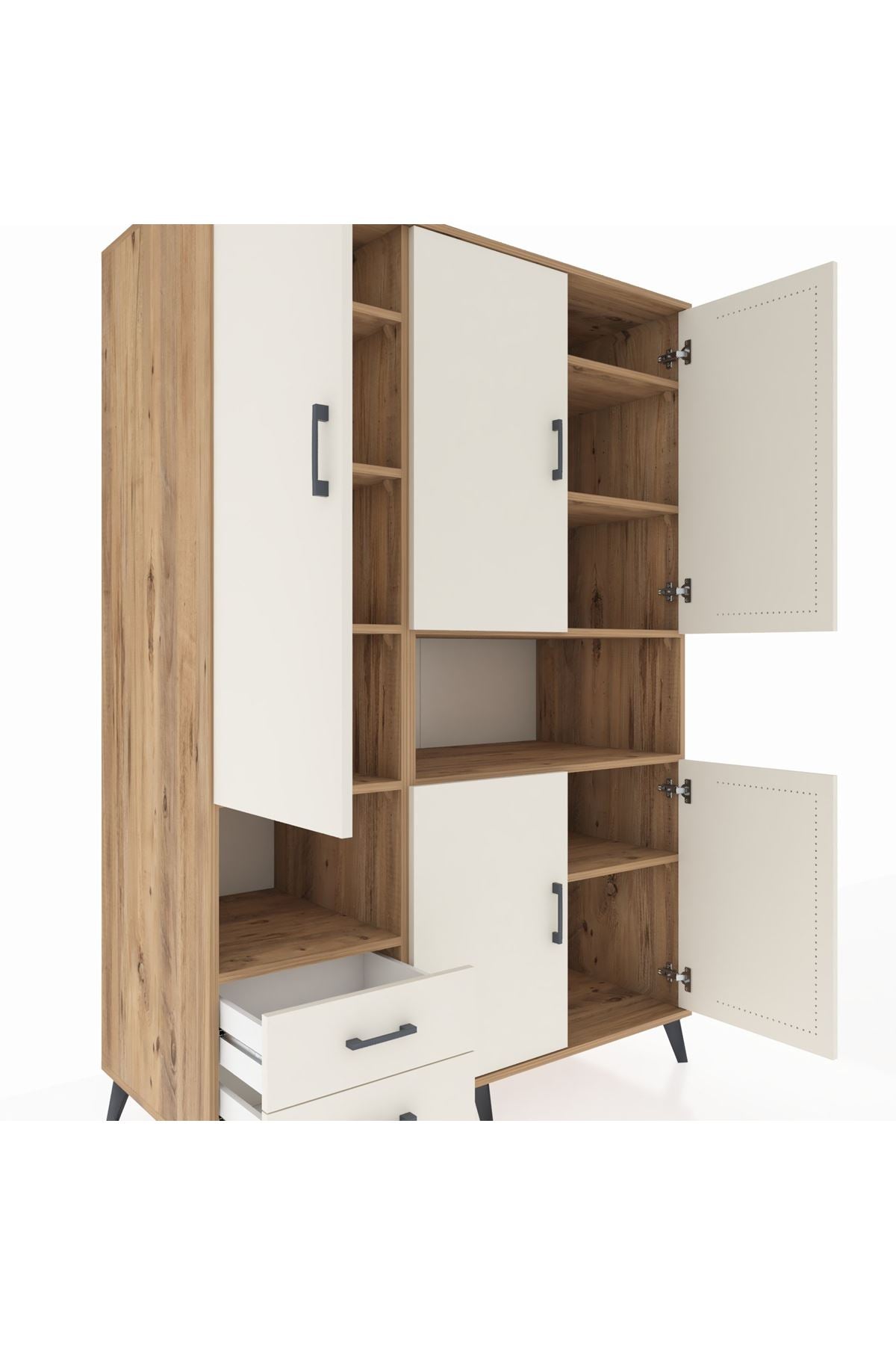 Kronos Dolap 10 Raflı 2 Çekmeceli 5 Kapaklı 132x59x195 Çam-Aytaşı/Aytaşı