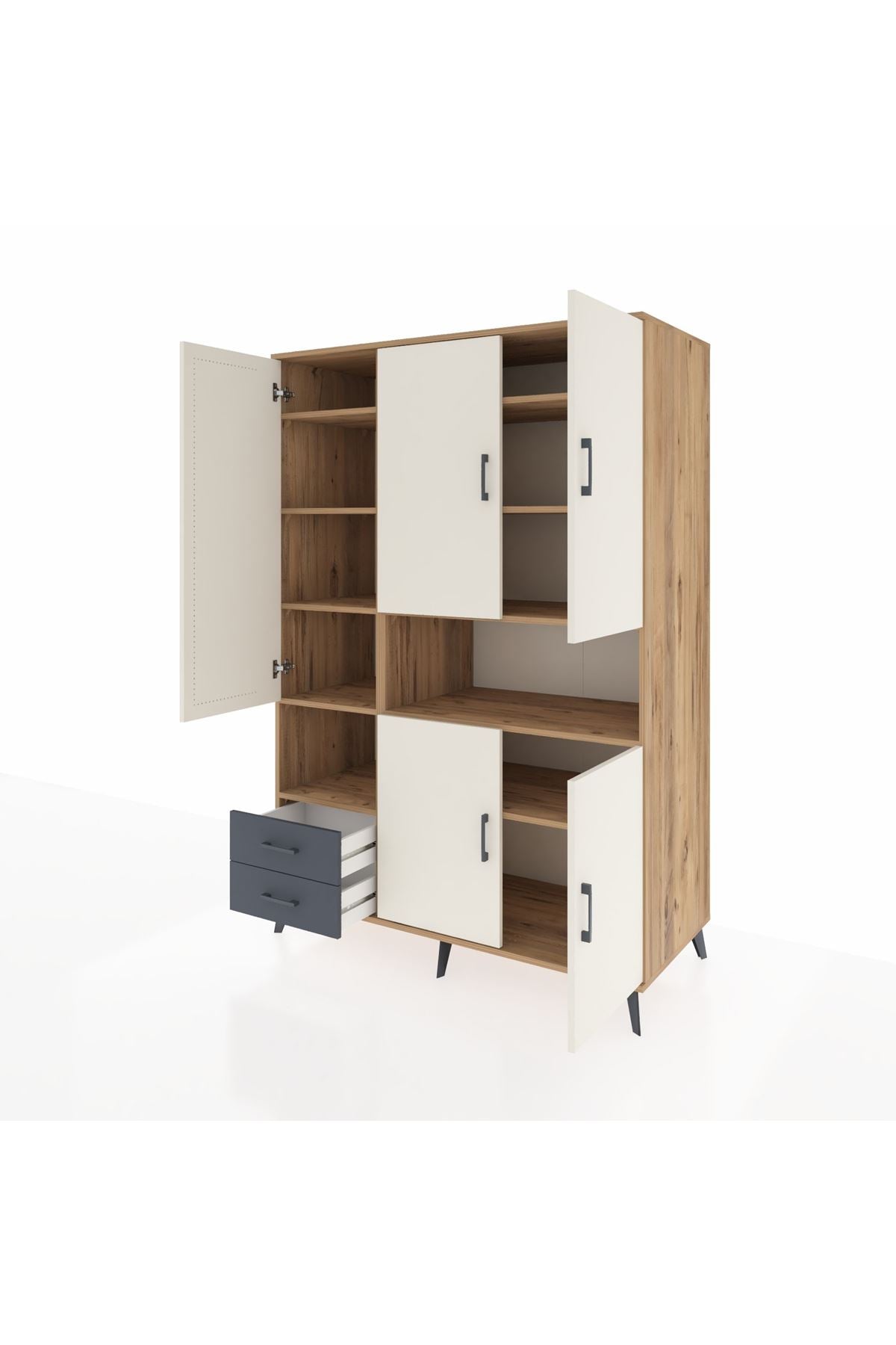 Kronos Dolap 10 Raflı 2 Çekmeceli 5 Kapaklı 132x59x195 Çam-Aytaşı/Antrasit