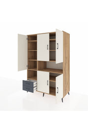 Kronos Dolap 10 Raflı 2 Çekmeceli 5 Kapaklı 132x59x195 Çam-Aytaşı/Antrasit