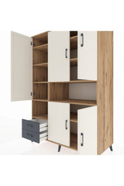 Kronos Dolap 10 Raflı 2 Çekmeceli 5 Kapaklı 132x59x195 Çam-Aytaşı/Antrasit