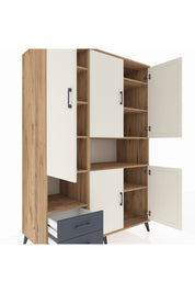 Kronos Dolap 10 Raflı 2 Çekmeceli 5 Kapaklı 132x59x195 Çam-Aytaşı/Antrasit