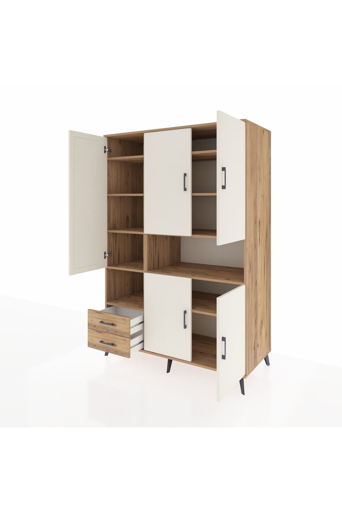 Kronos Dolap 10 Raflı 2 Çekmeceli 5 Kapaklı 132x59x195 Çam-Aytaşı/Çam