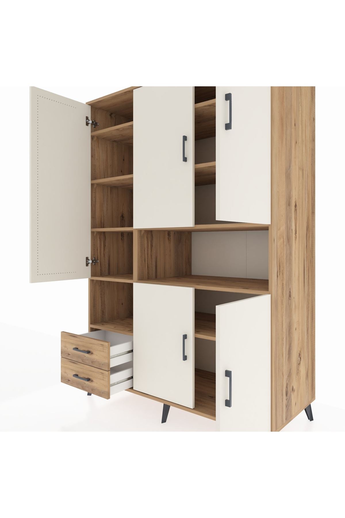 Kronos Dolap 10 Raflı 2 Çekmeceli 5 Kapaklı 132x59x195 Çam-Aytaşı/Çam