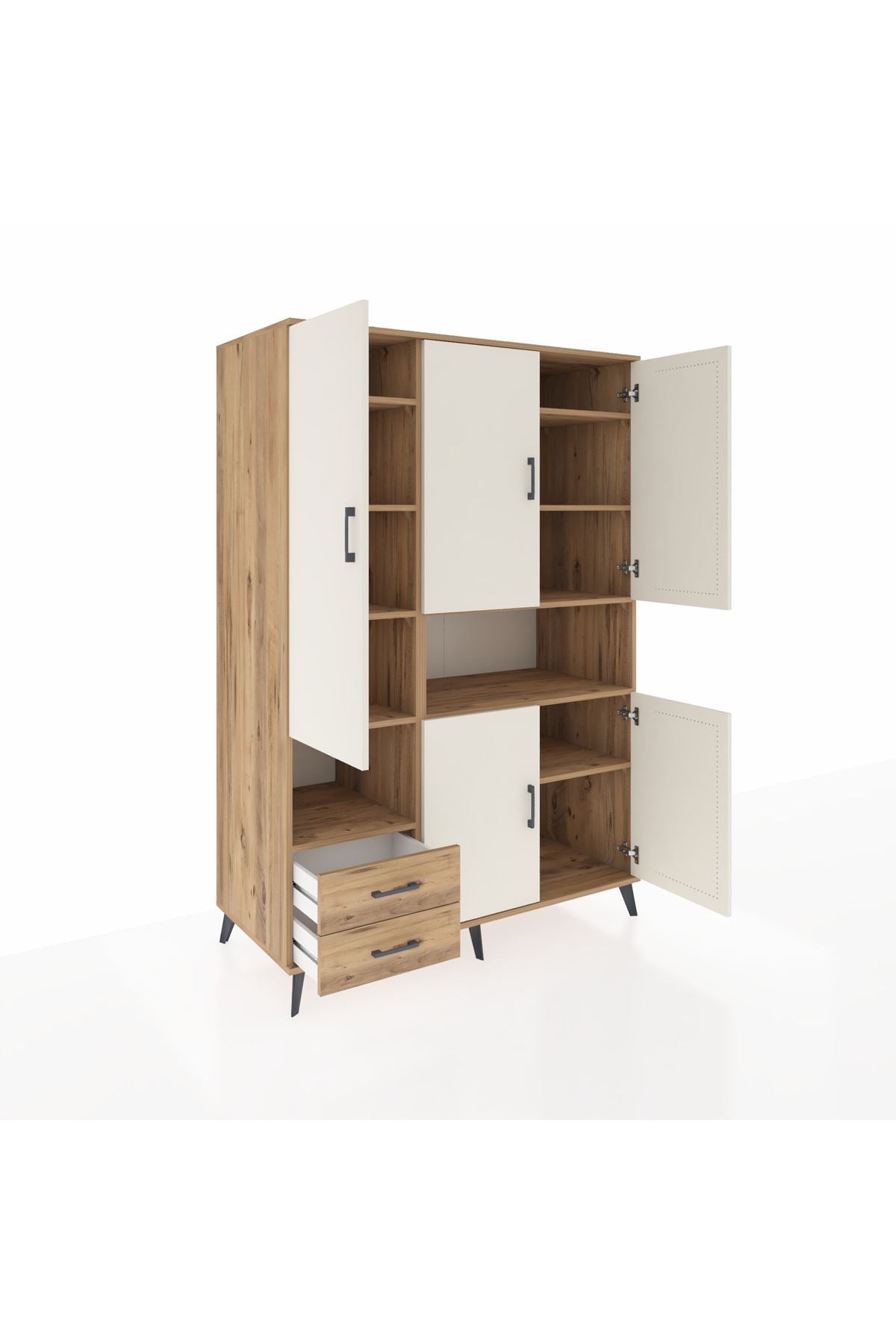 Kronos Dolap 10 Raflı 2 Çekmeceli 5 Kapaklı 132x59x195 Çam-Aytaşı/Çam