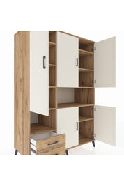 Kronos Dolap 10 Raflı 2 Çekmeceli 5 Kapaklı 132x59x195 Çam-Aytaşı/Çam