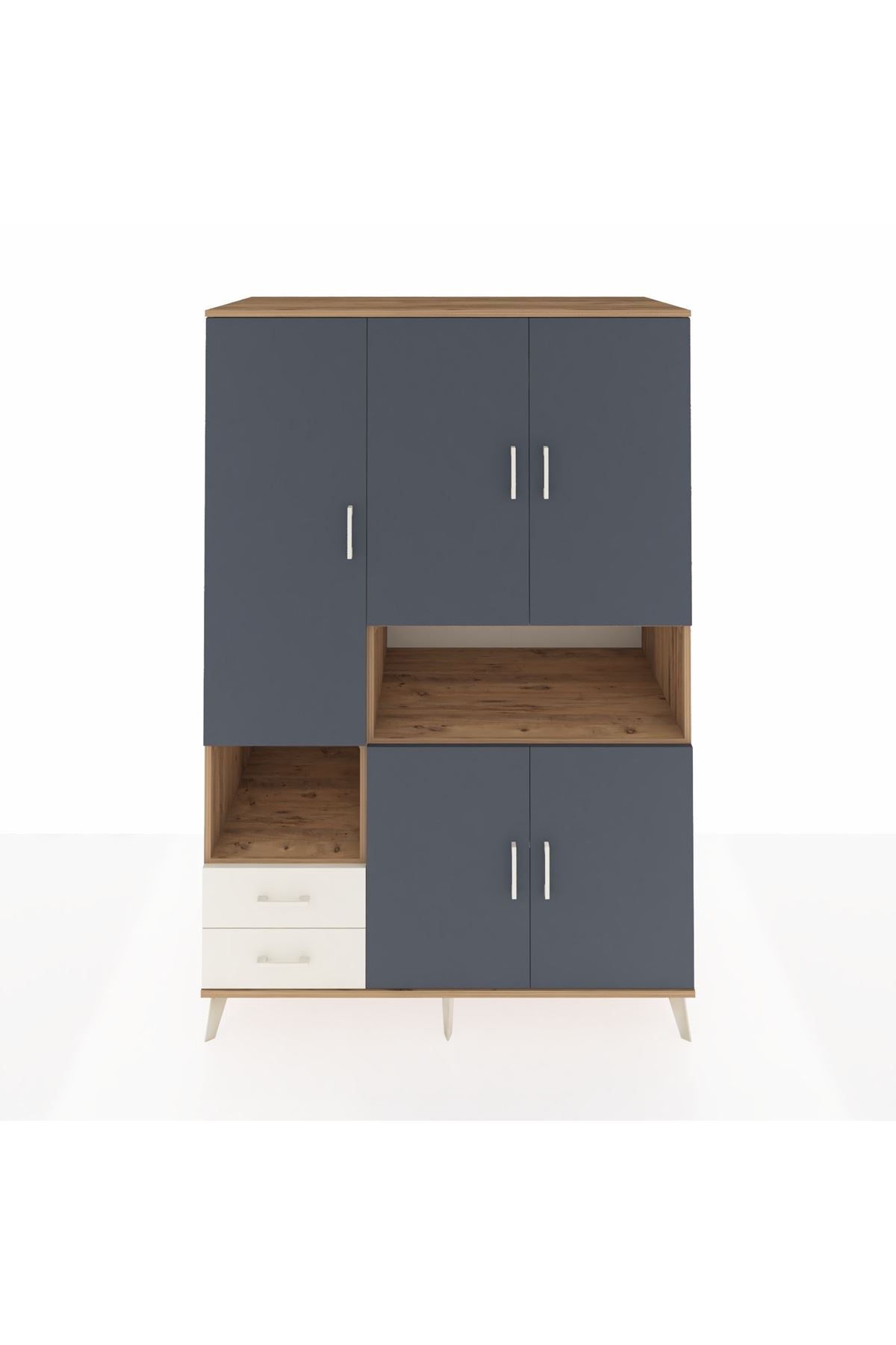 Kronos Dolap 10 Raflı 2 Çekmeceli 5 Kapaklı 132x59x195 Çam-Antrasit/Aytaşı