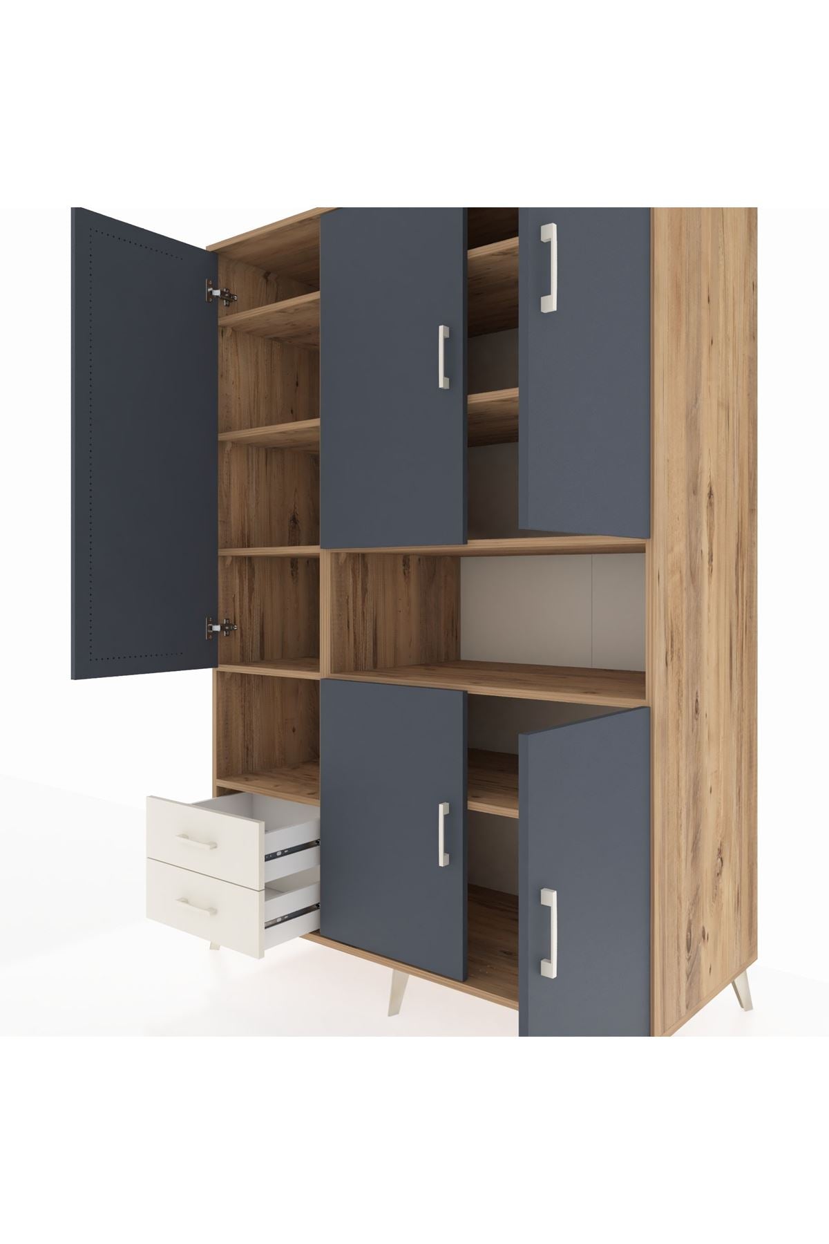 Kronos Dolap 10 Raflı 2 Çekmeceli 5 Kapaklı 132x59x195 Çam-Antrasit/Aytaşı