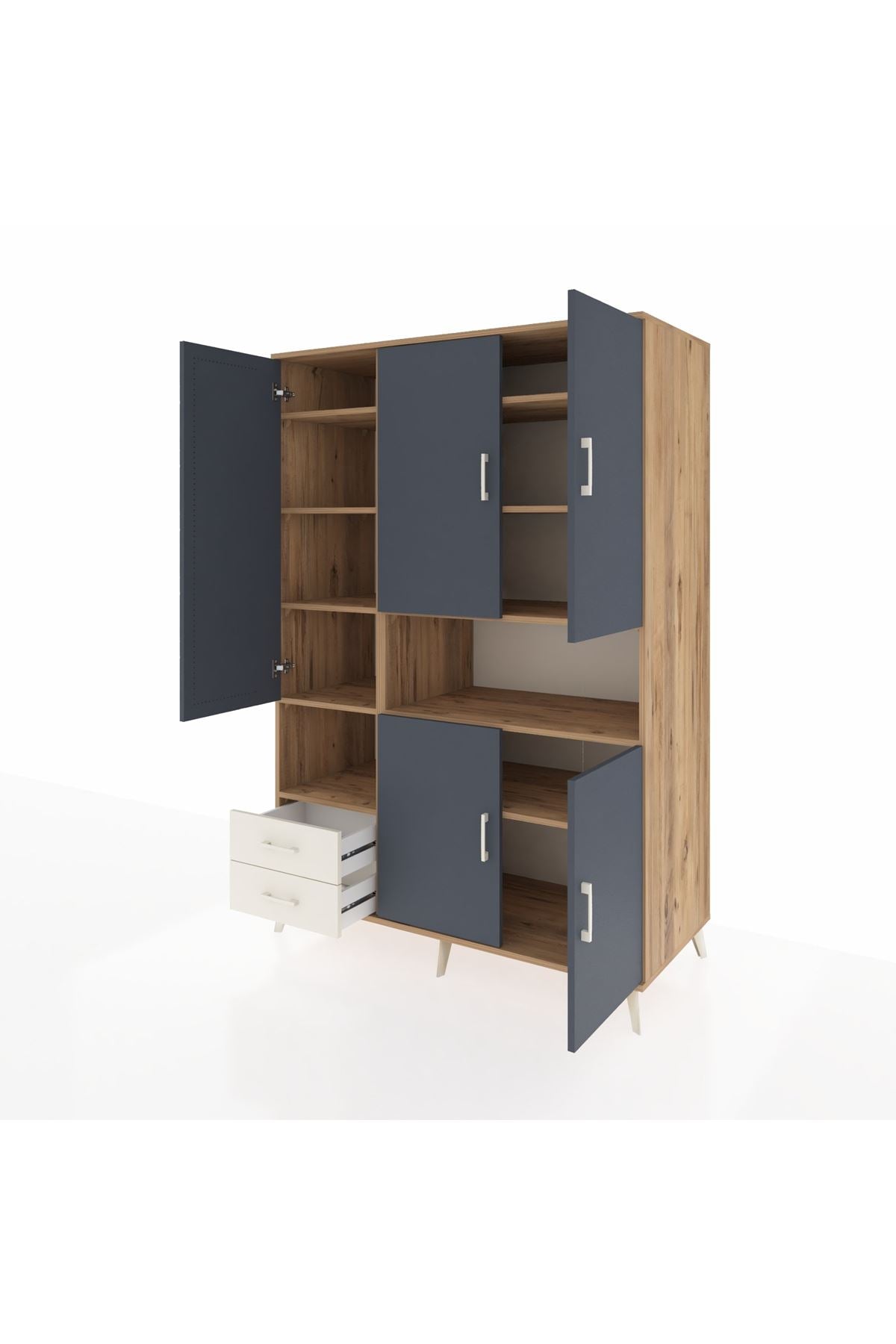 Kronos Dolap 10 Raflı 2 Çekmeceli 5 Kapaklı 132x59x195 Çam-Antrasit/Aytaşı