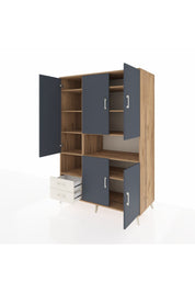 Kronos Dolap 10 Raflı 2 Çekmeceli 5 Kapaklı 132x59x195 Çam-Antrasit/Aytaşı