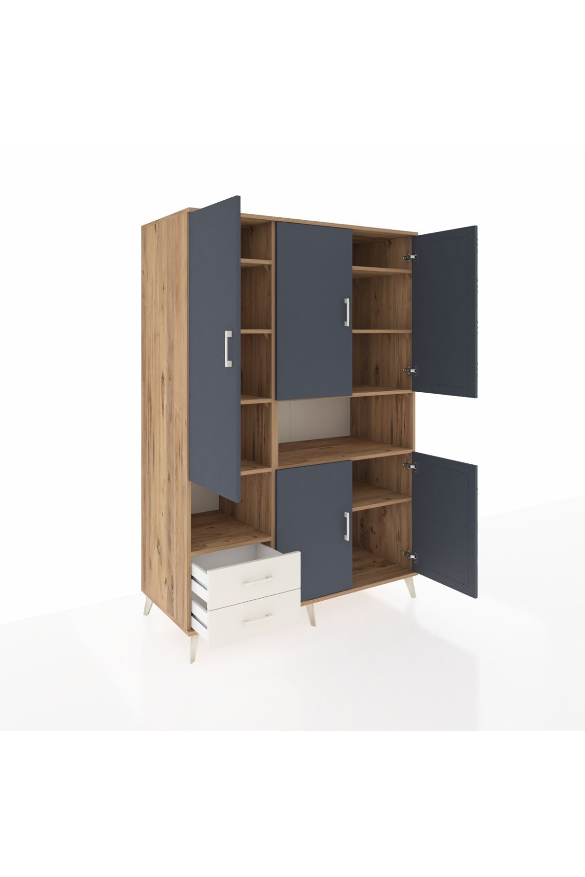 Kronos Dolap 10 Raflı 2 Çekmeceli 5 Kapaklı 132x59x195 Çam-Antrasit/Aytaşı