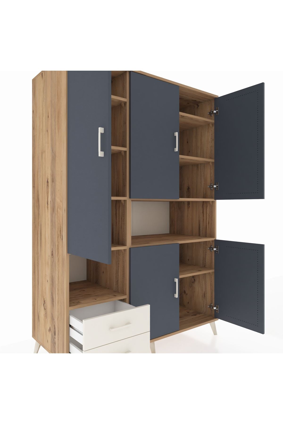 Kronos Dolap 10 Raflı 2 Çekmeceli 5 Kapaklı 132x59x195 Çam-Antrasit/Aytaşı