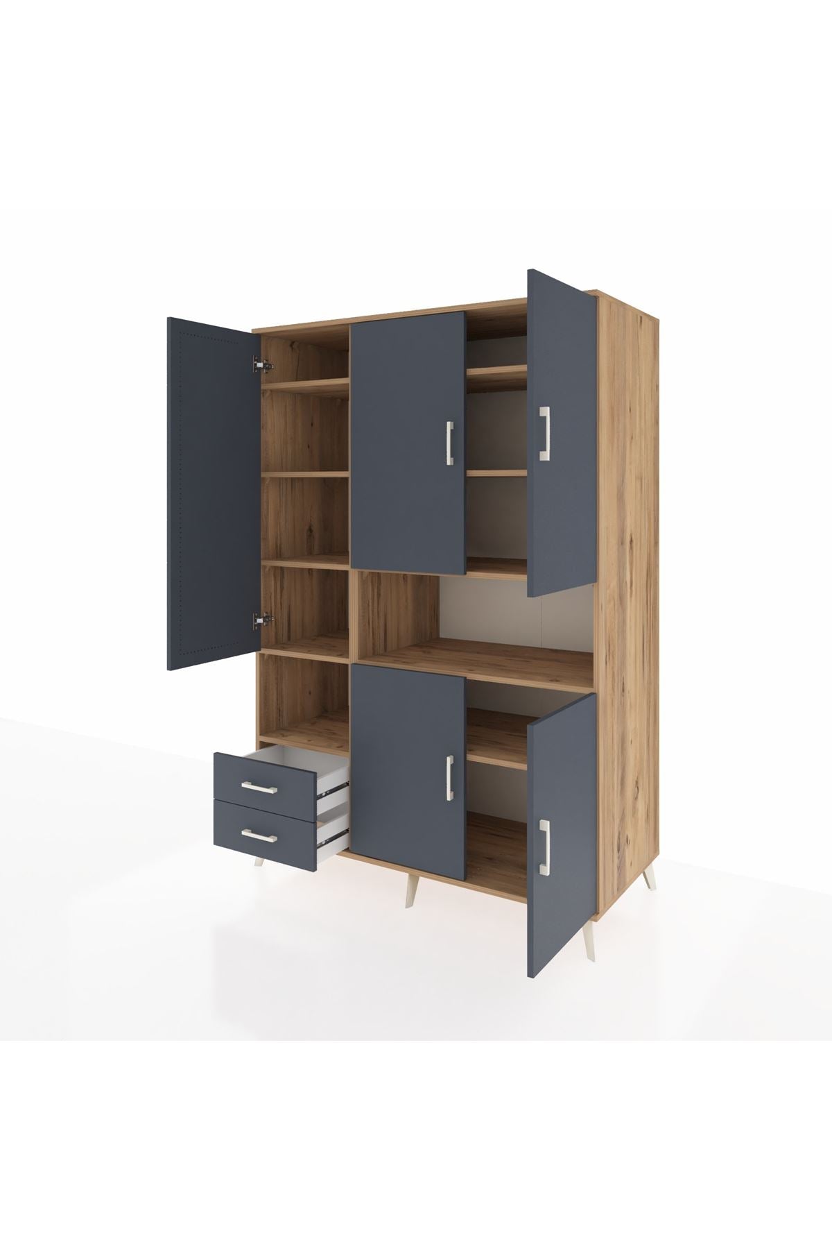 Kronos Dolap 10 Raflı 2 Çekmeceli 5 Kapaklı 132x59x195 Çam-Antrasit/Antrasit