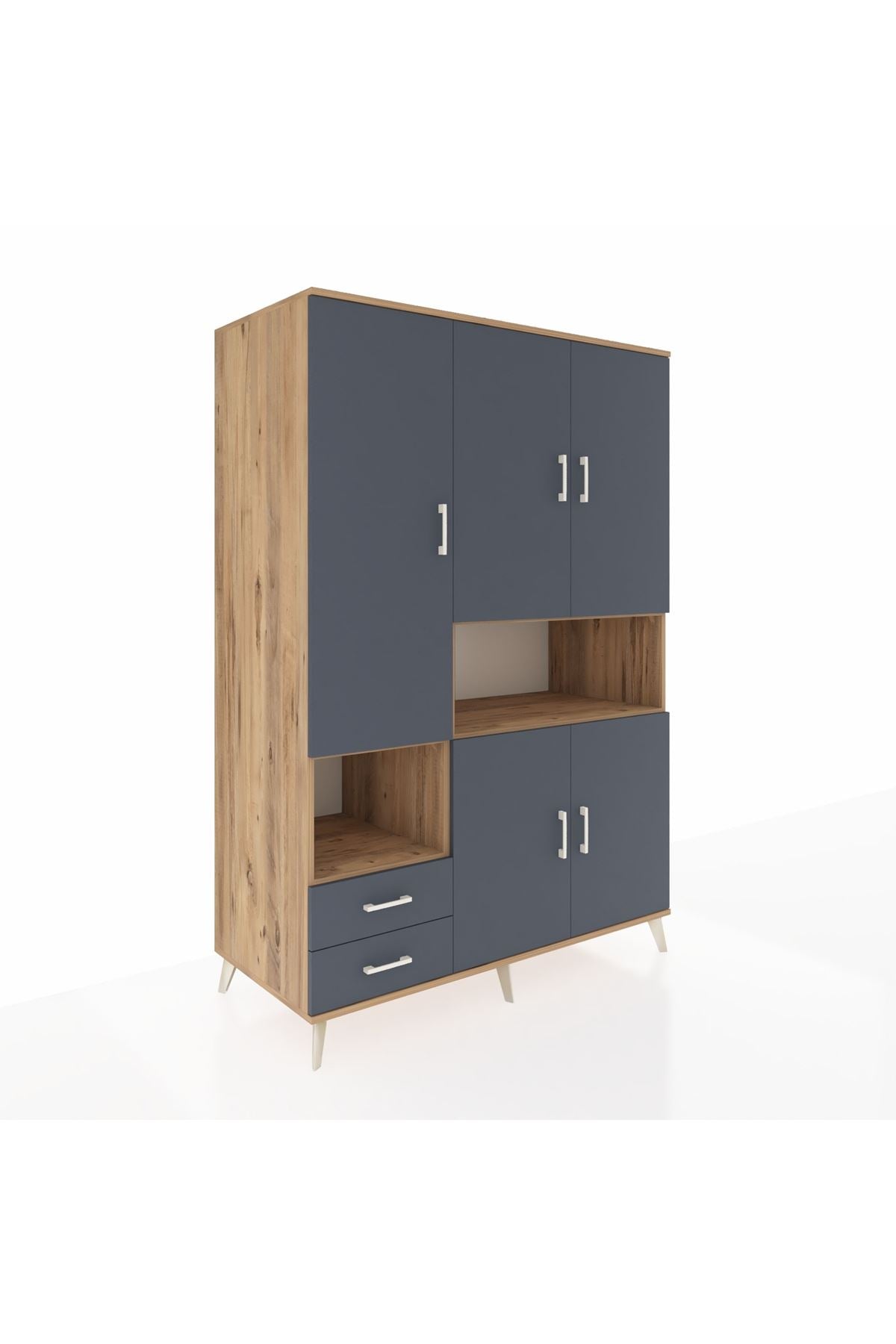 Kronos Dolap 10 Raflı 2 Çekmeceli 5 Kapaklı 132x59x195 Çam-Antrasit/Antrasit