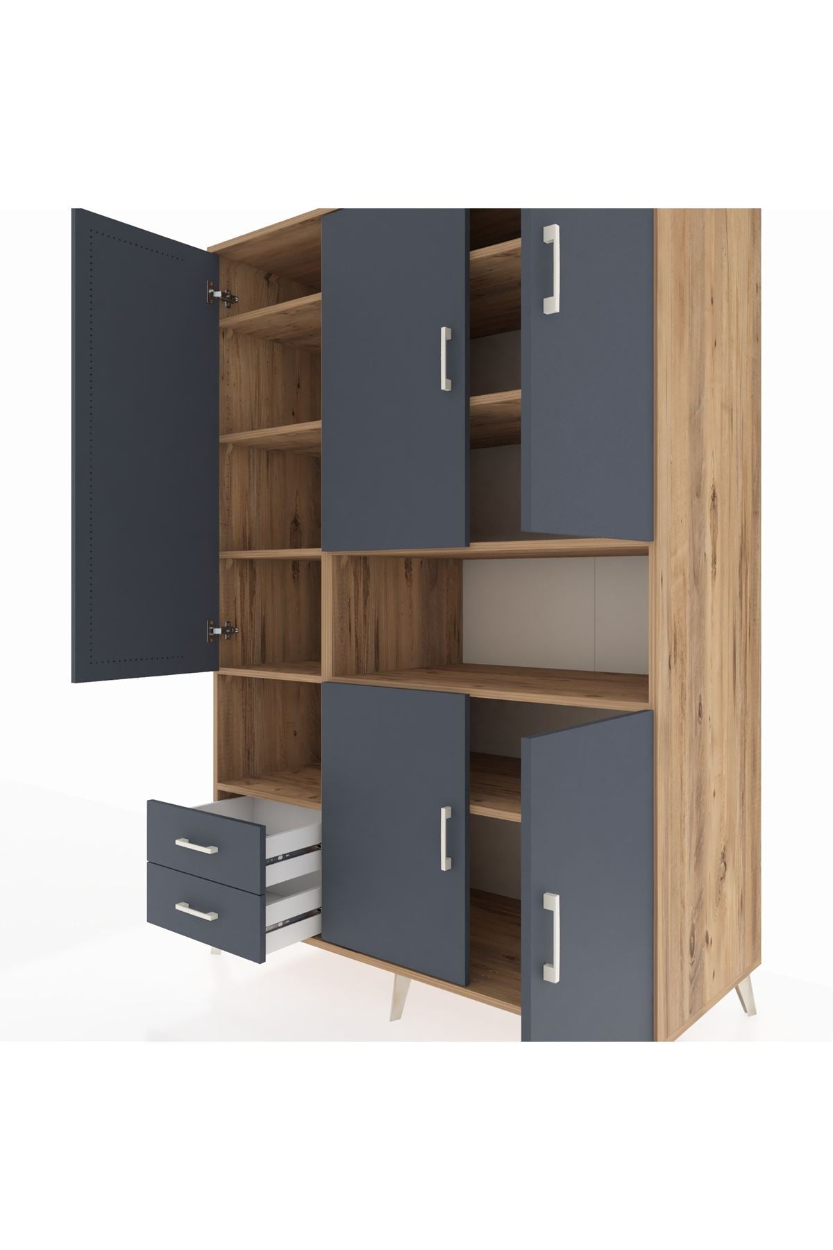 Kronos Dolap 10 Raflı 2 Çekmeceli 5 Kapaklı 132x59x195 Çam-Antrasit/Antrasit