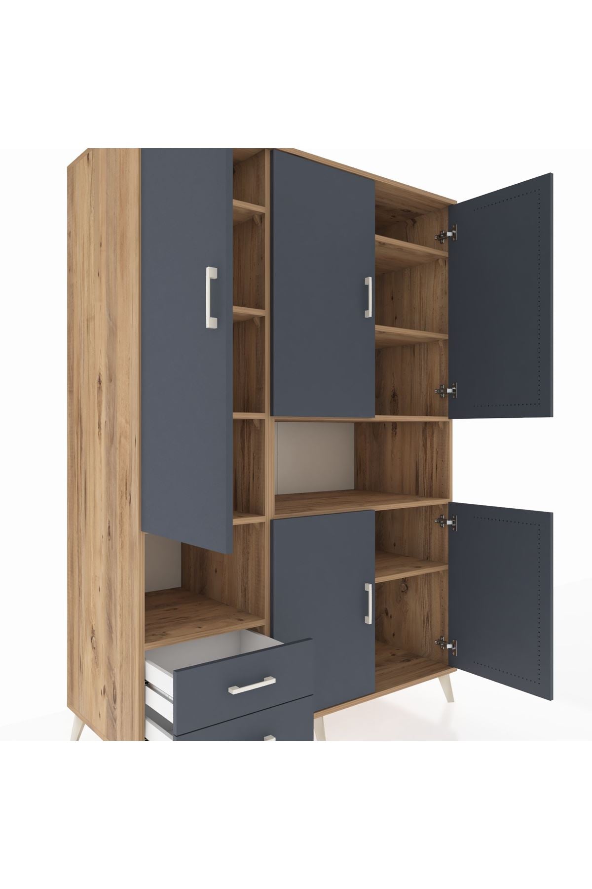 Kronos Dolap 10 Raflı 2 Çekmeceli 5 Kapaklı 132x59x195 Çam-Antrasit/Antrasit