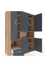 Kronos Dolap 10 Raflı 2 Çekmeceli 5 Kapaklı 132x59x195 Çam-Antrasit/Antrasit