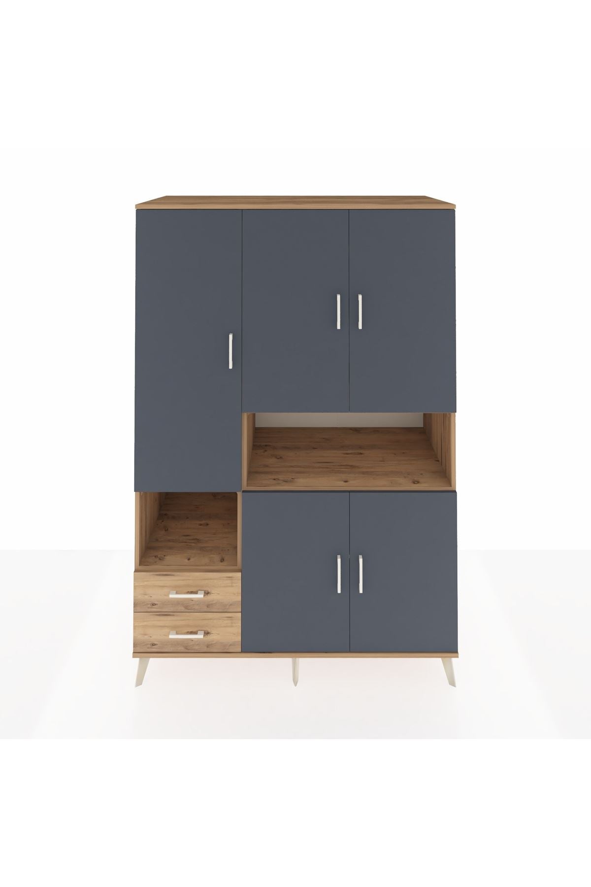 Kronos Dolap 10 Raflı 2 Çekmeceli 5 Kapaklı 132x59x195 Çam-Antrasit/Çam