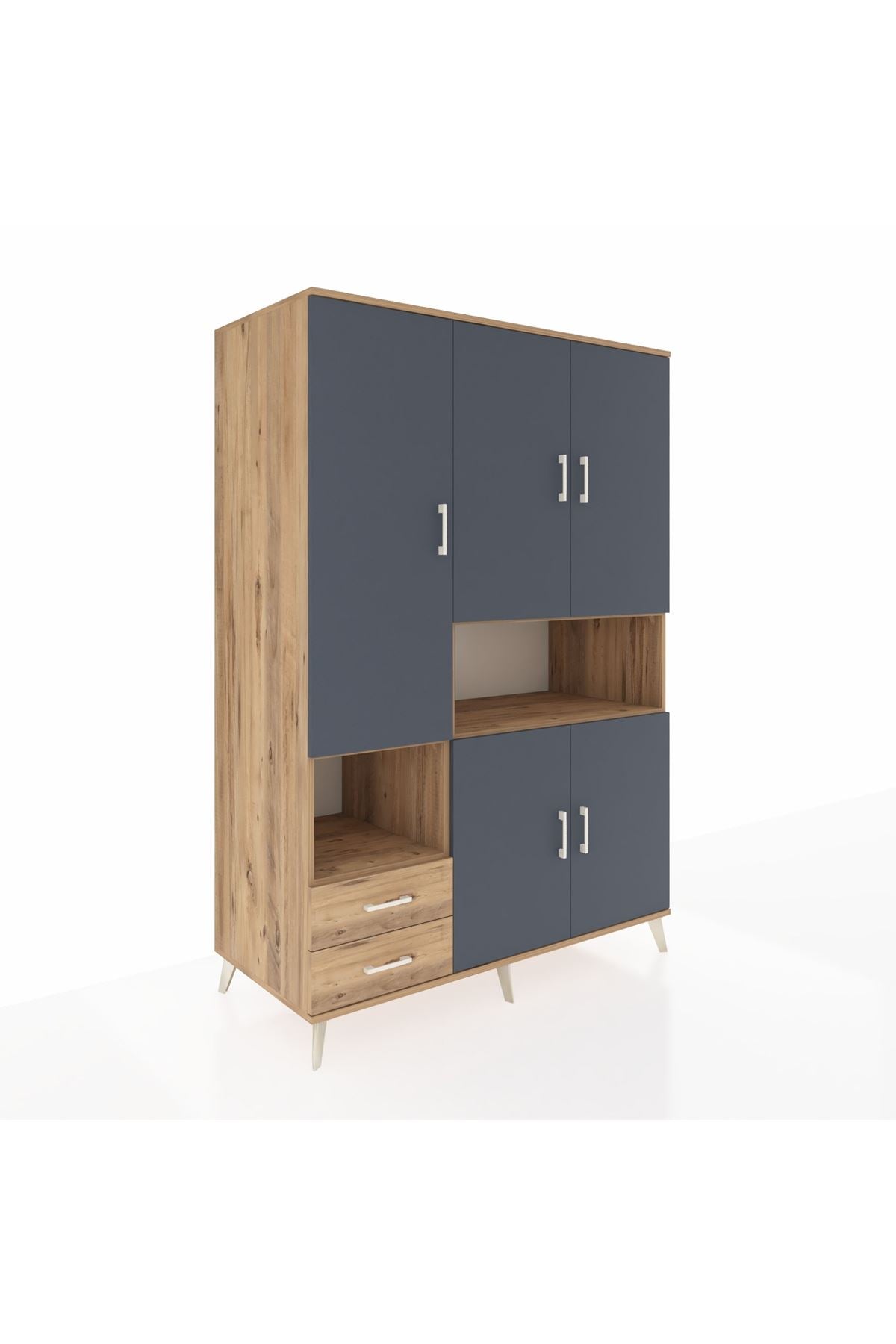 Kronos Dolap 10 Raflı 2 Çekmeceli 5 Kapaklı 132x59x195 Çam-Antrasit/Çam