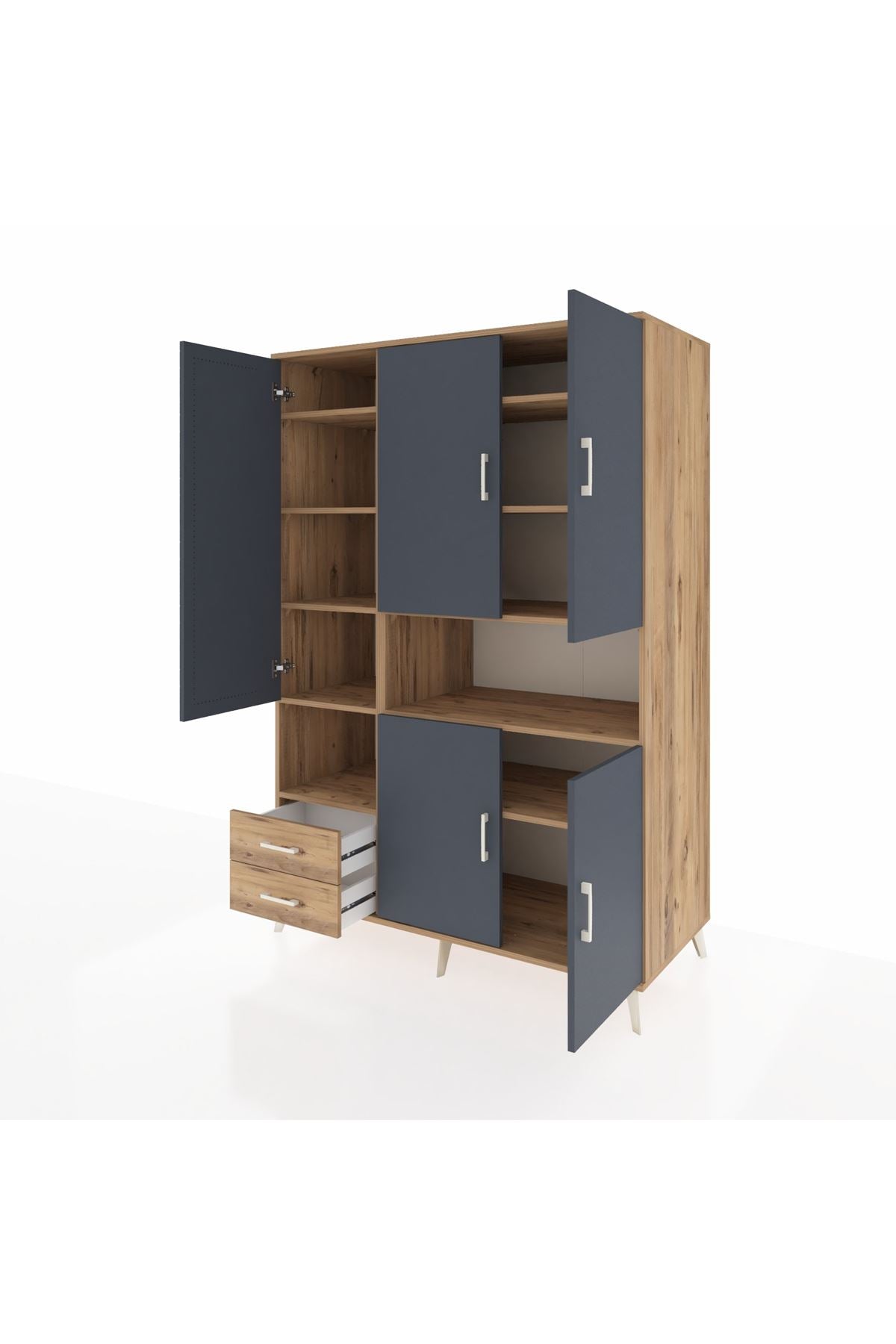 Kronos Dolap 10 Raflı 2 Çekmeceli 5 Kapaklı 132x59x195 Çam-Antrasit/Çam