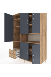 Kronos Dolap 10 Raflı 2 Çekmeceli 5 Kapaklı 132x59x195 Çam-Antrasit/Çam