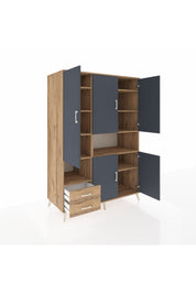 Kronos Dolap 10 Raflı 2 Çekmeceli 5 Kapaklı 132x59x195 Çam-Antrasit/Çam