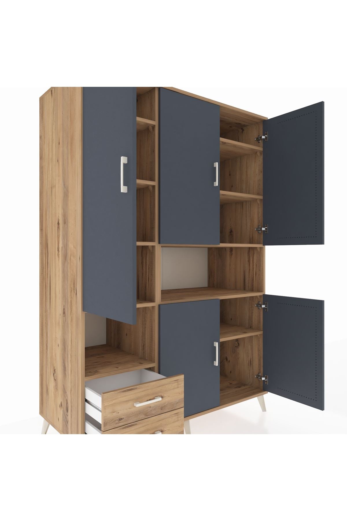 Kronos Dolap 10 Raflı 2 Çekmeceli 5 Kapaklı 132x59x195 Çam-Antrasit/Çam