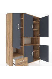 Kronos Dolap 10 Raflı 2 Çekmeceli 5 Kapaklı 132x59x195 Çam-Antrasit/Çam