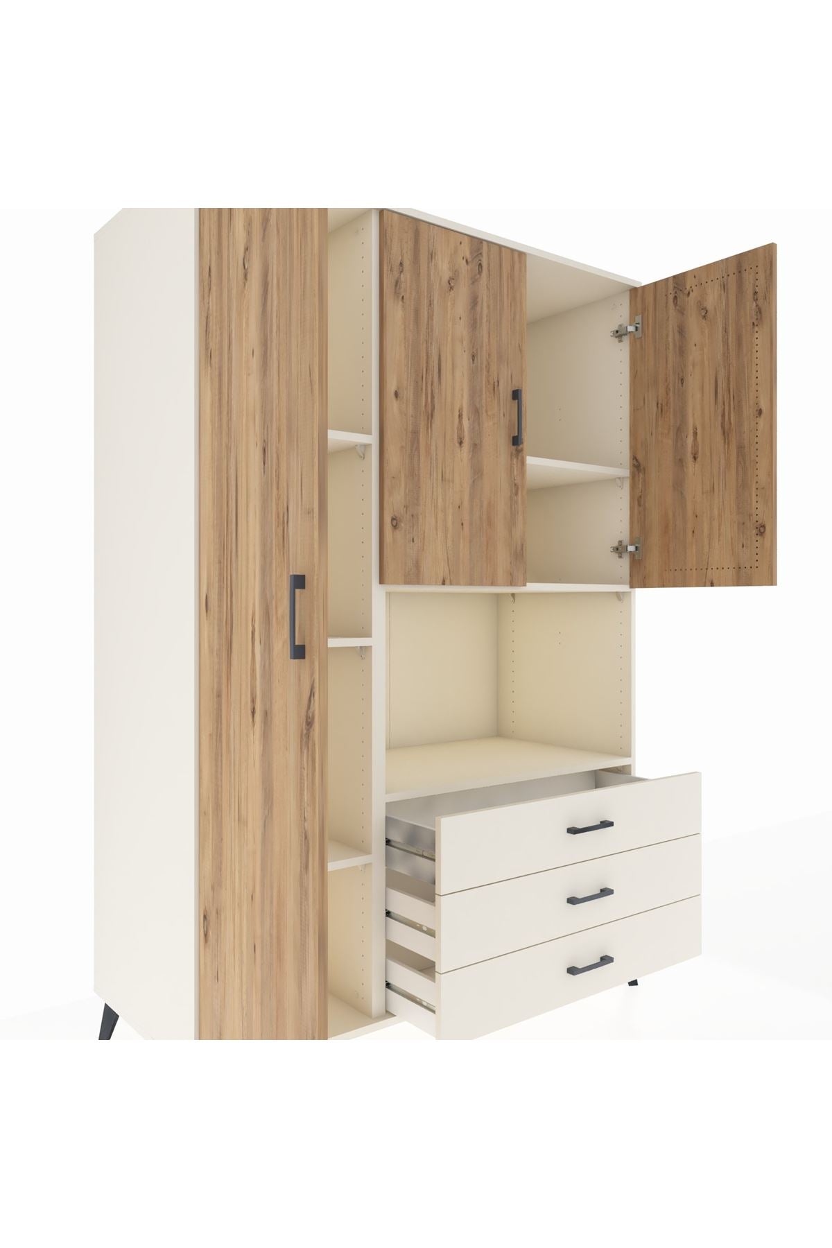 Kronos Dolap 6 Raflı 3 Çekmeceli 3 Kapaklı 132x59x195 Aytaşı-Çam/Aytaşı