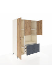 Kronos Dolap 6 Raflı 3 Çekmeceli 3 Kapaklı 132x59x195 Aytaşı-Çam/Antrasit