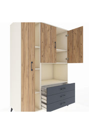 Kronos Dolap 6 Raflı 3 Çekmeceli 3 Kapaklı 132x59x195 Aytaşı-Çam/Antrasit