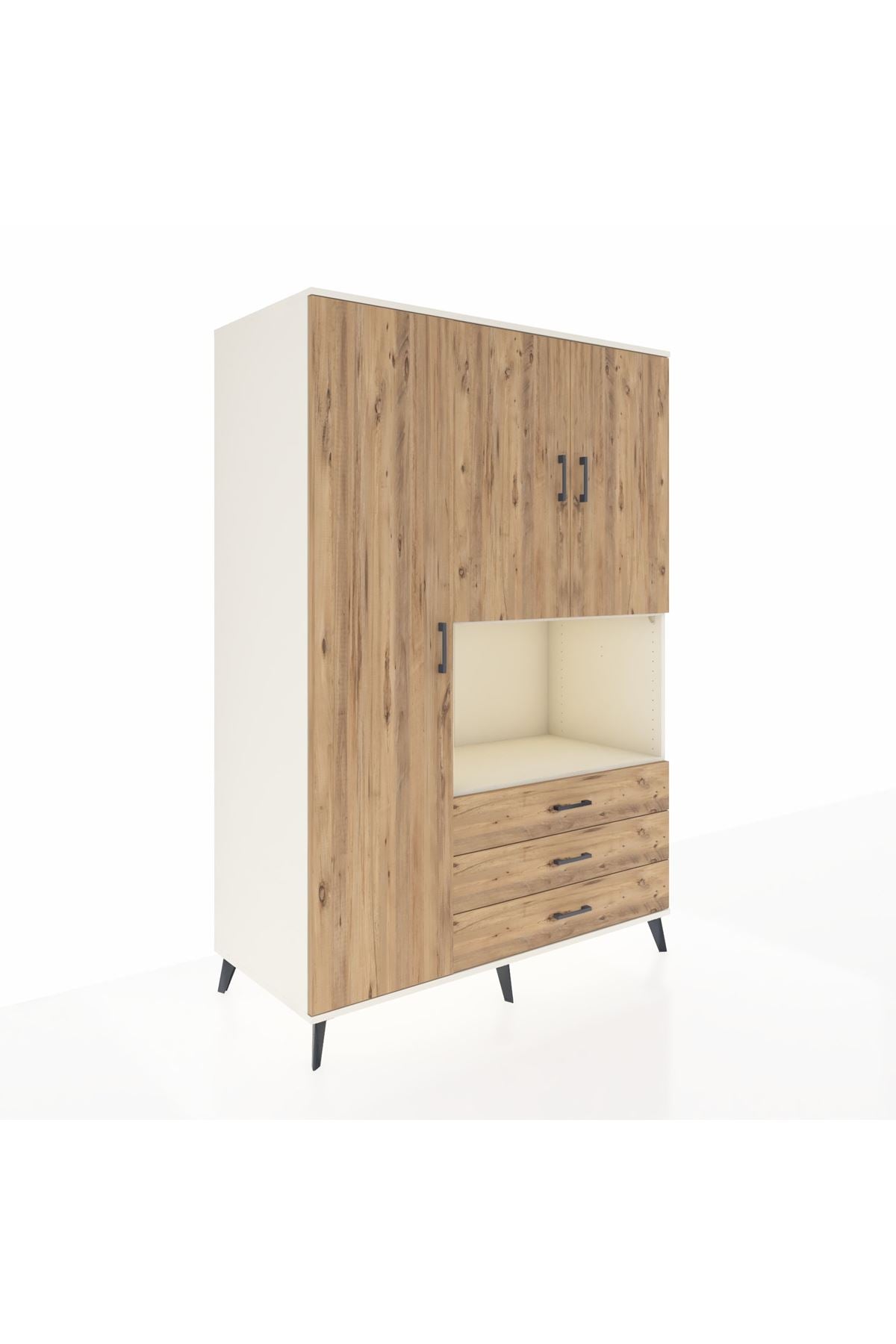 Kronos Dolap 6 Raflı 3 Çekmeceli 3 Kapaklı 132x59x195 Aytaşı-Çam/Çam