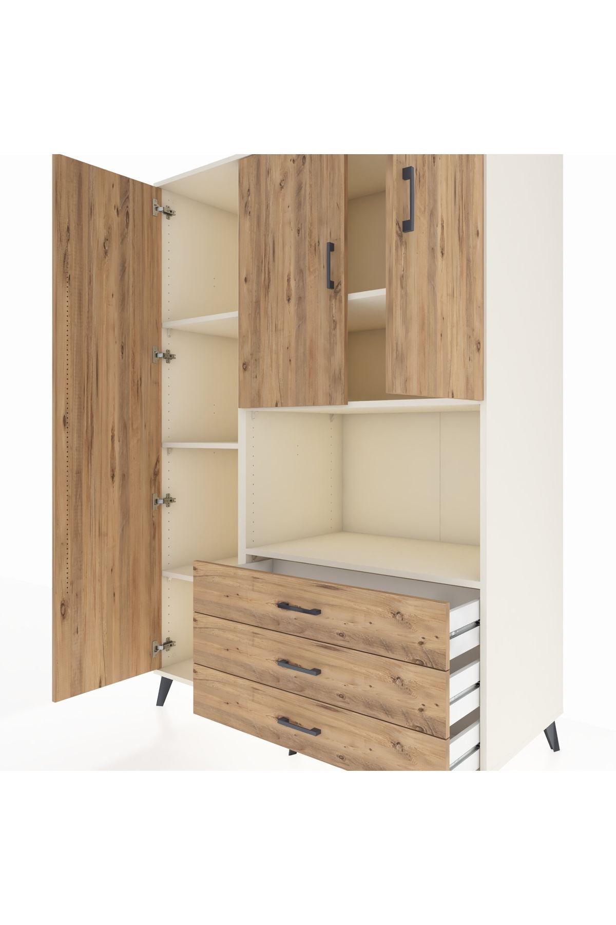 Kronos Dolap 6 Raflı 3 Çekmeceli 3 Kapaklı 132x59x195 Aytaşı-Çam/Çam