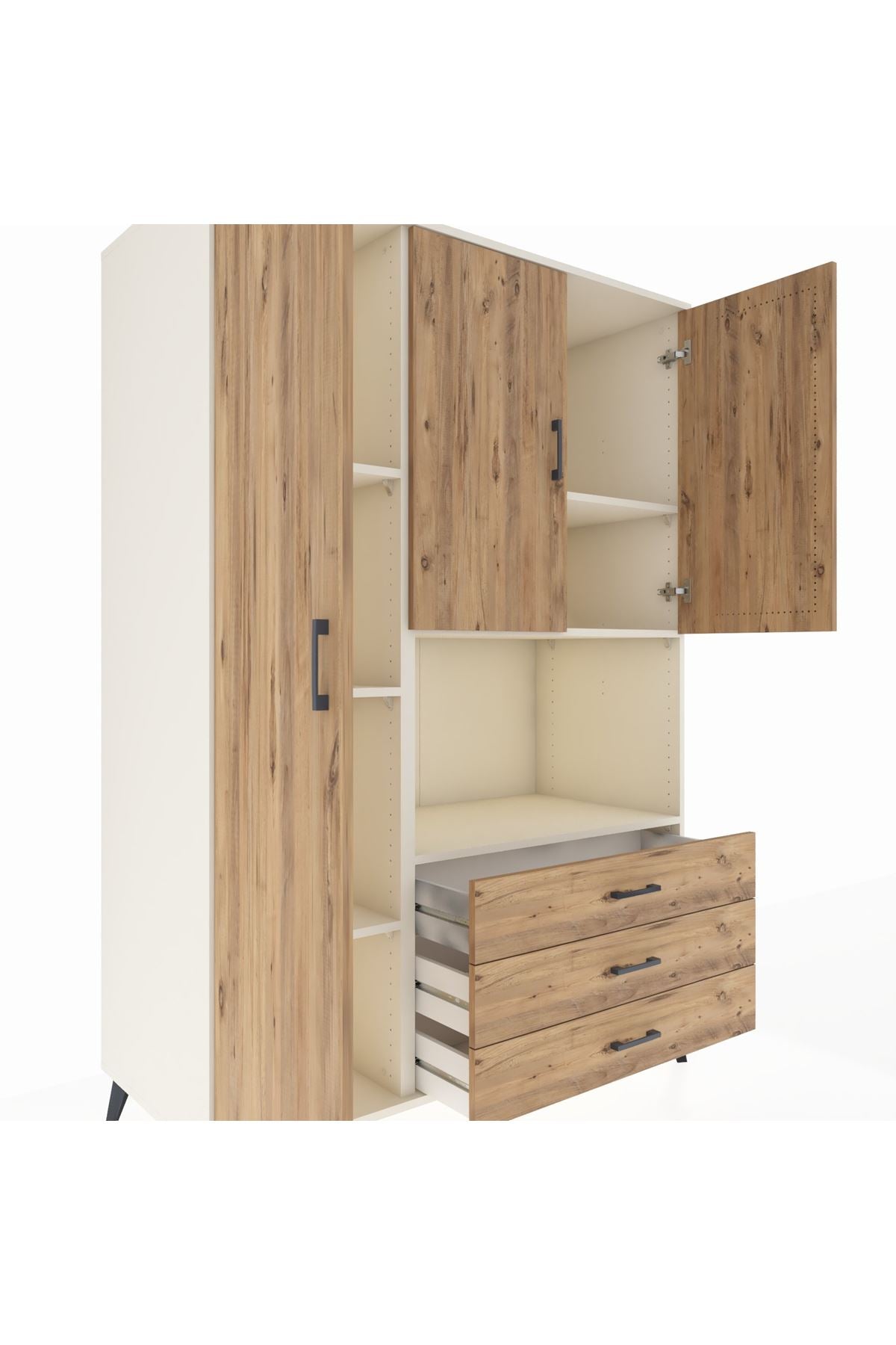 Kronos Dolap 6 Raflı 3 Çekmeceli 3 Kapaklı 132x59x195 Aytaşı-Çam/Çam