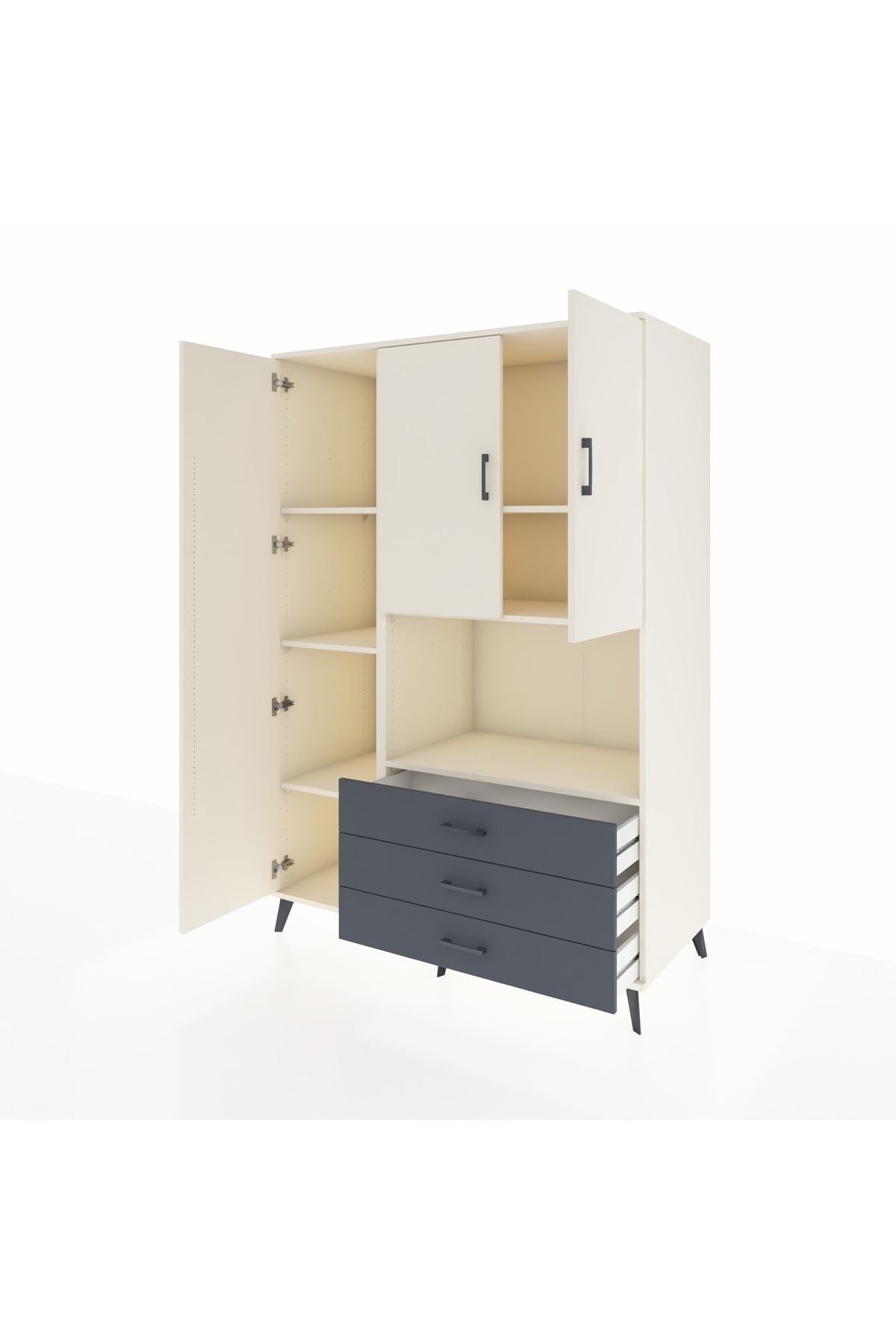 Kronos Dolap 6 Raflı 3 Çekmeceli 3 Kapaklı 132x59x195 Aytaşı-Aytaşı/Antrasit