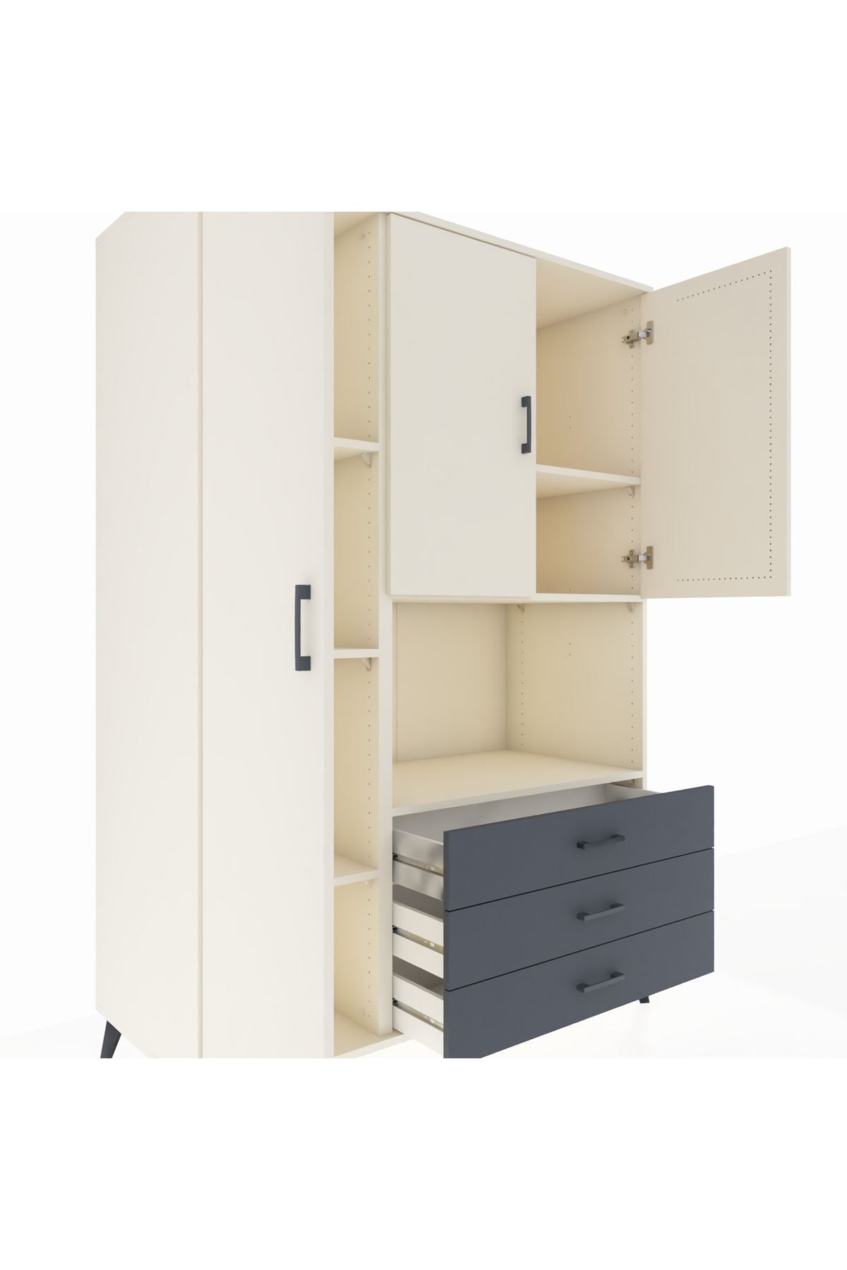 Kronos Dolap 6 Raflı 3 Çekmeceli 3 Kapaklı 132x59x195 Aytaşı-Aytaşı/Antrasit